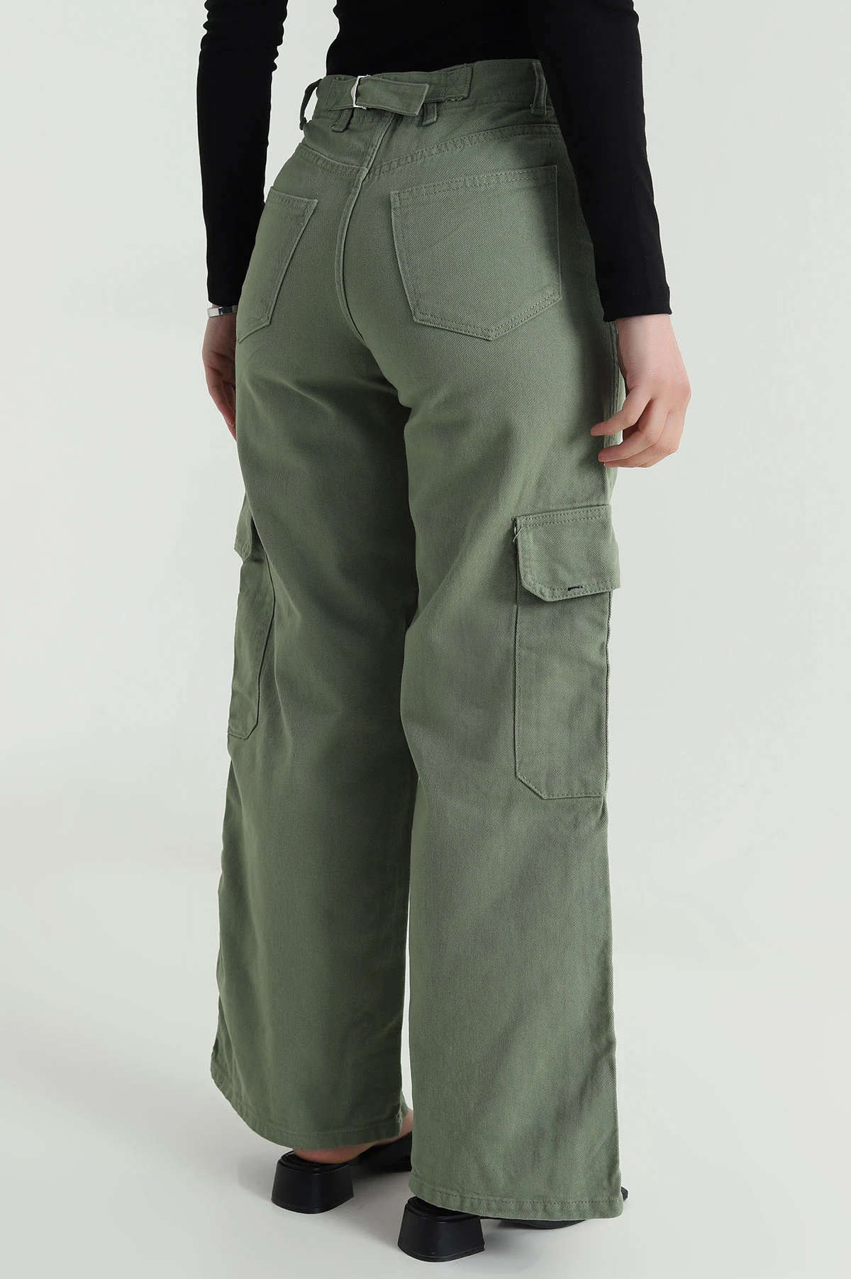 Yeşil Kargo Cepli Kadın Kot Pantolon 484497
