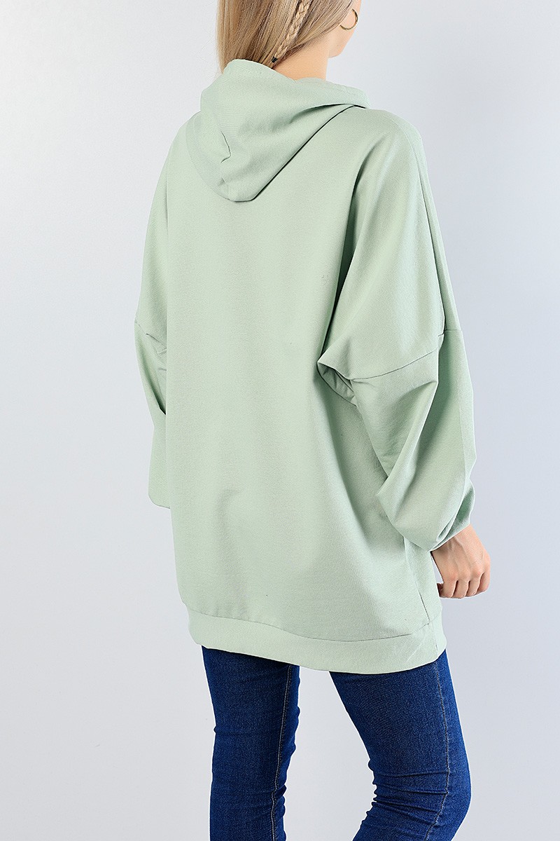 Yeşil Kedi Nakışlı Sweat Tunik 81335