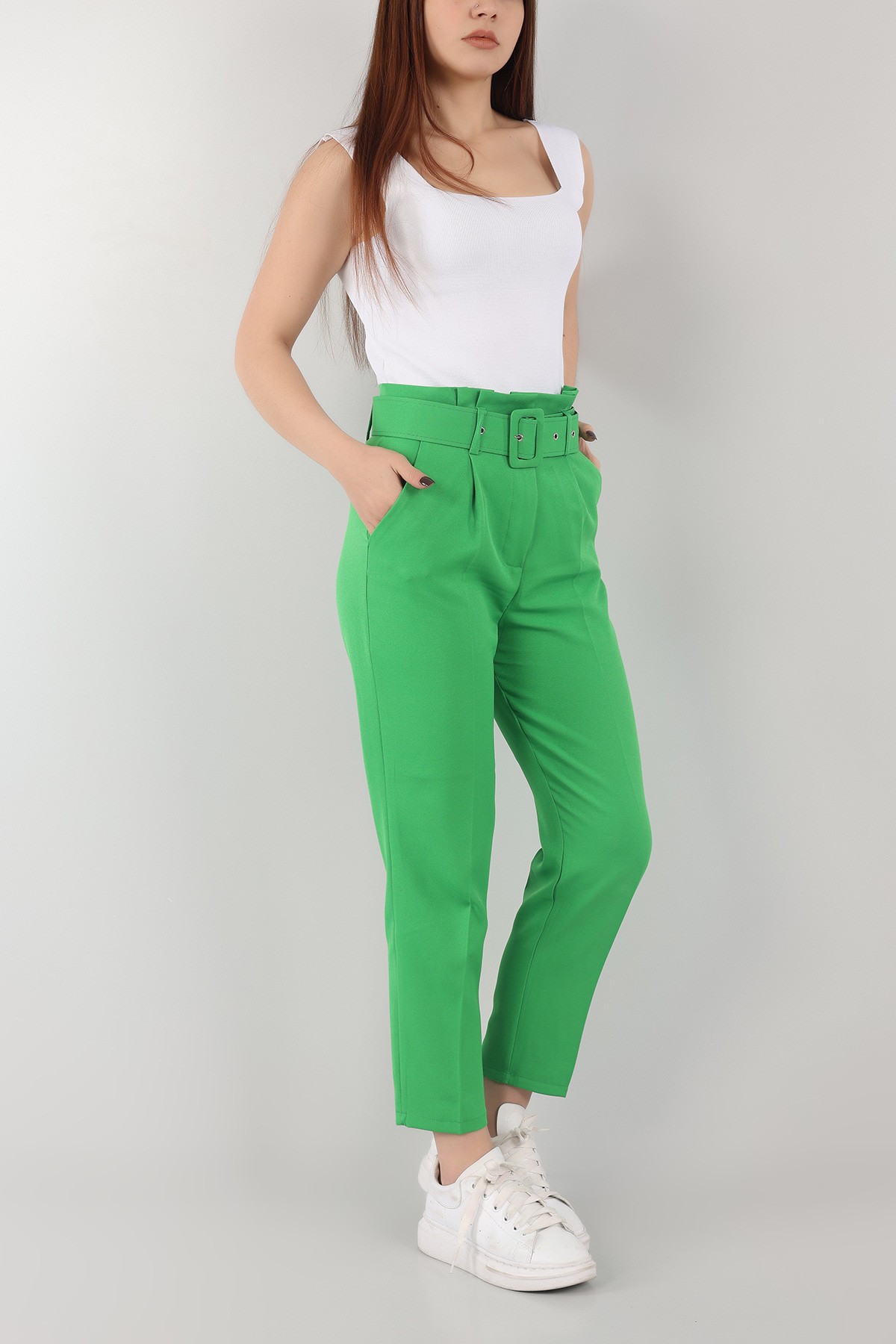 Yeşil Kemerli Cepli Bayan Pantolon 150764