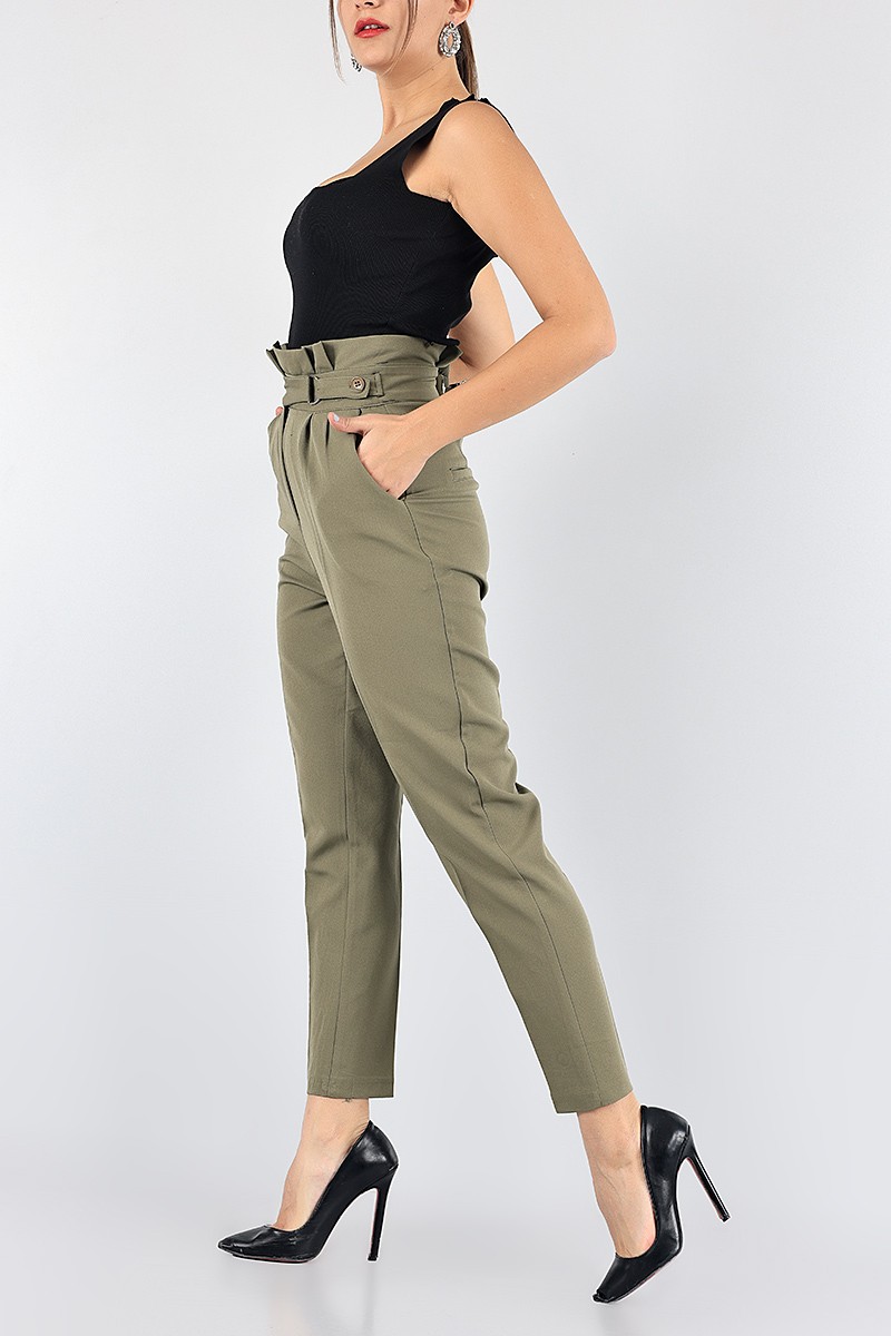 Yeşil Kendinden Kemerli Bayan Pantolon 87648