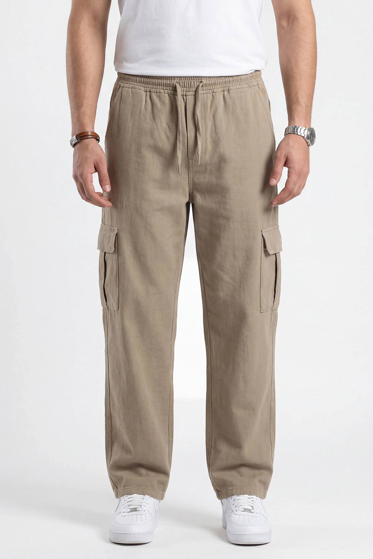 Yeşil Keten Baggy Kargo Cepli Erkek Pantolon 456101