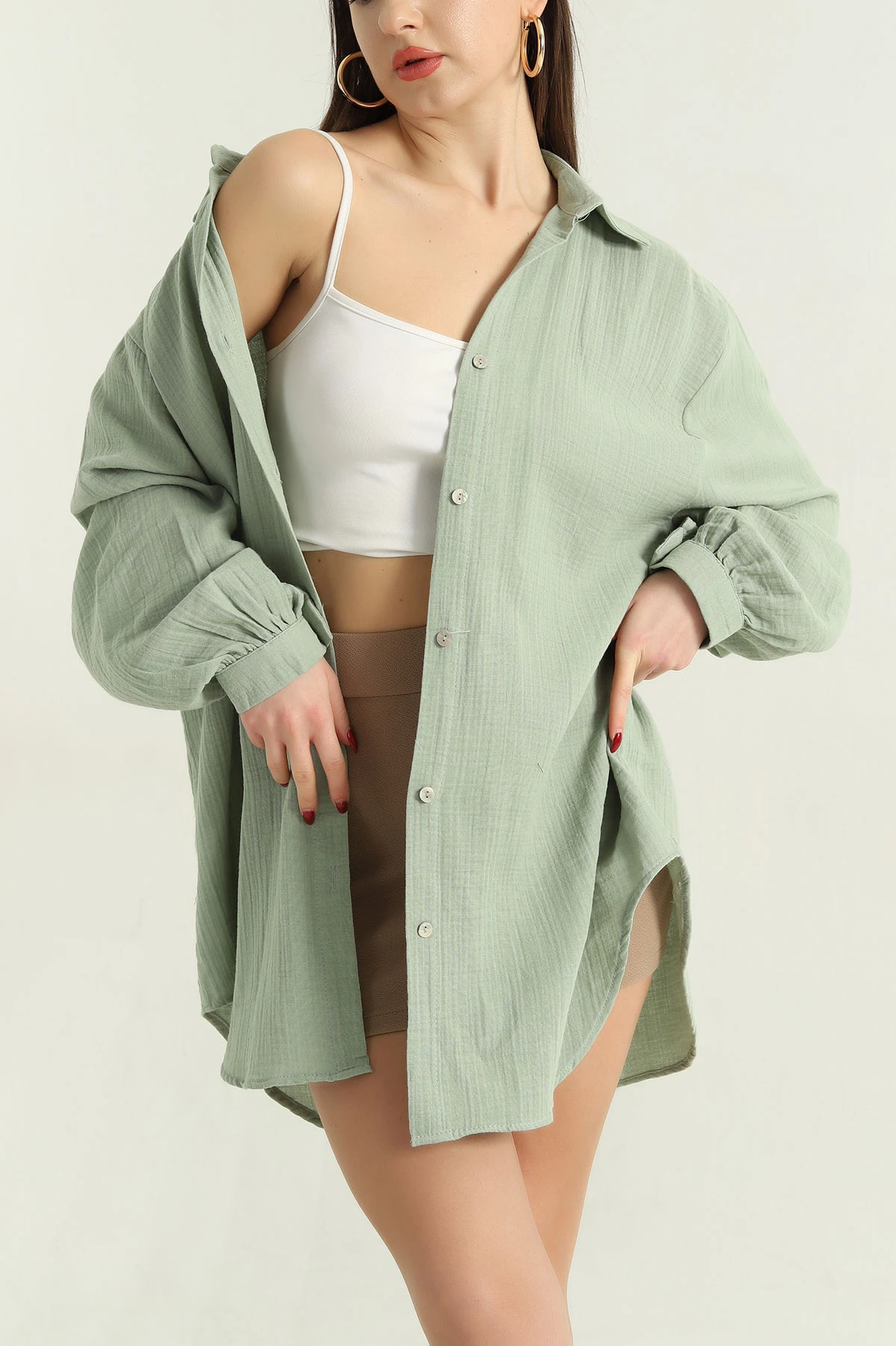 Yeşil Müslin Bayan Gömlek Tunik 336947