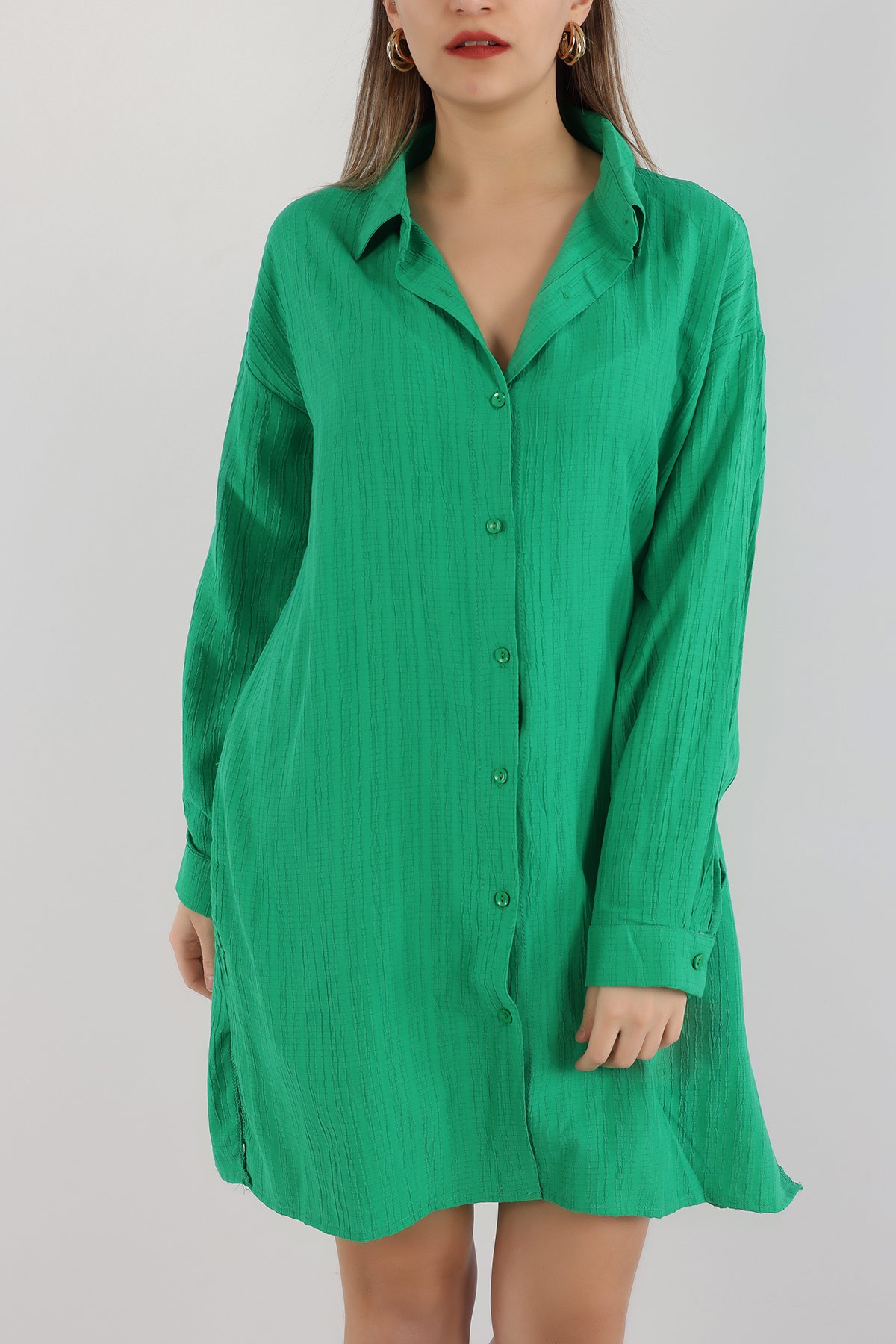 Yeşil Keten Dokuma Gömlek Tunik 165256