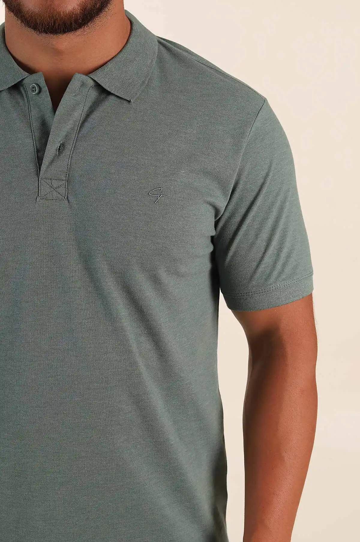 Yeşil Kırçıllı Regular Fit Basic Polo Yaka Erkek Tişört 372076