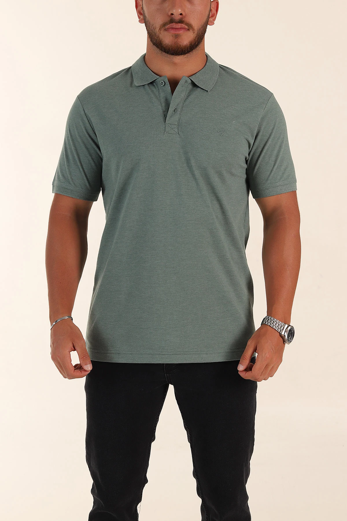 Yeşil Kırçıllı Regular Fit Basic Polo Yaka Erkek Tişört 372076