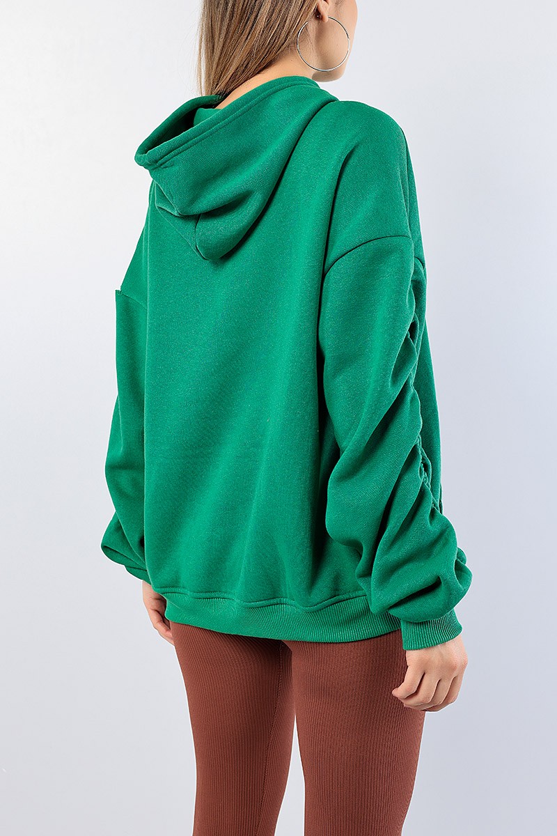 Yeşil Kolları Büzgülü Şardonlu Bayan Sweat 76160