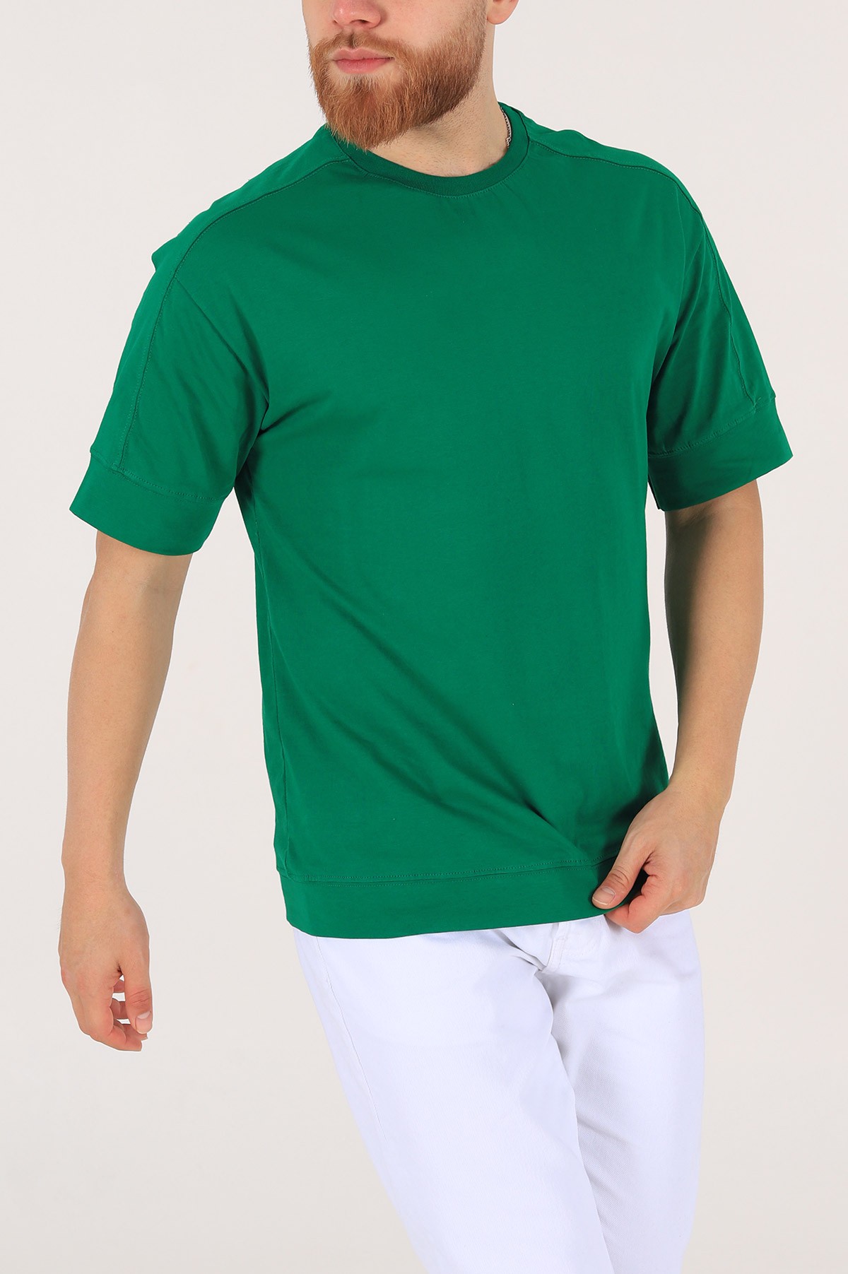 Yeşil Kolları Lastikli Oversize Erkek Tişört 172422