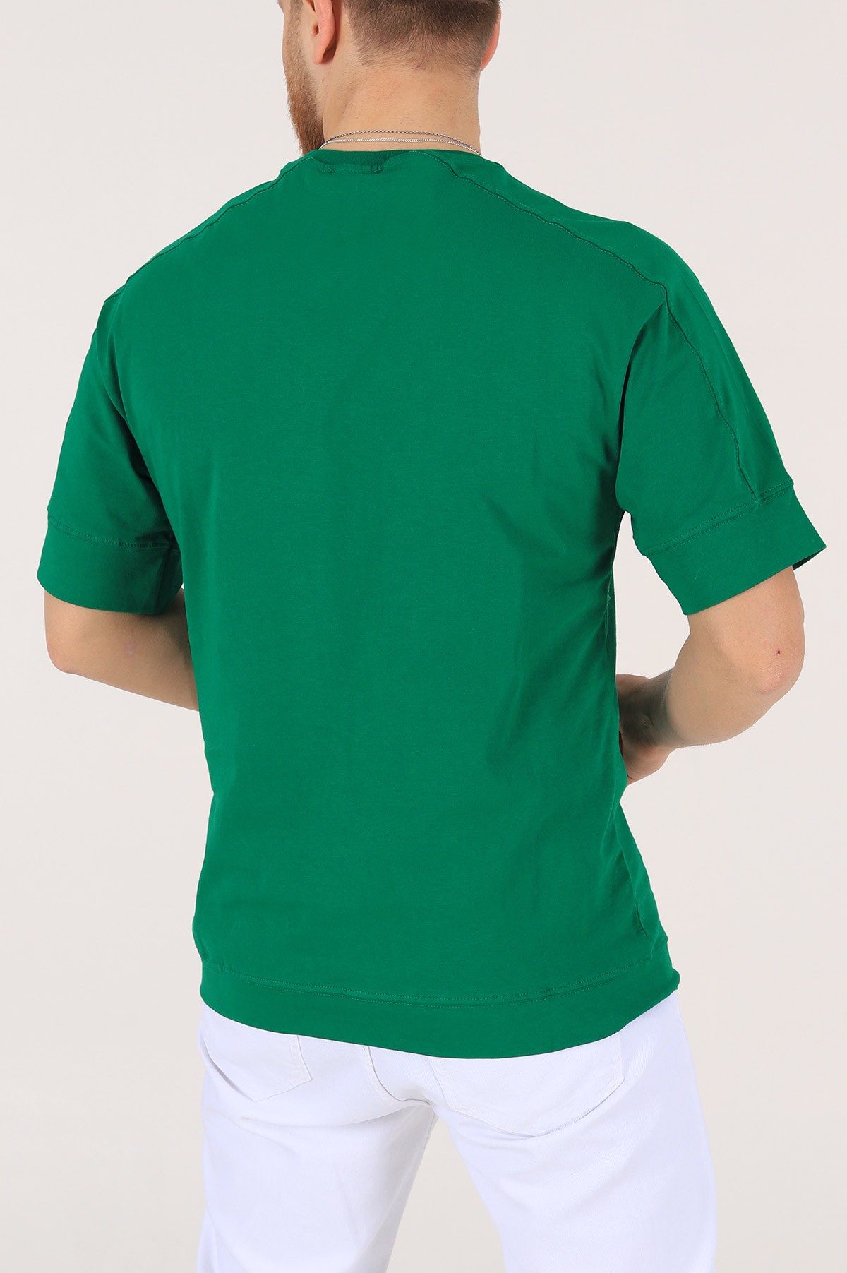 Yeşil Kolları Lastikli Oversize Erkek Tişört 172422