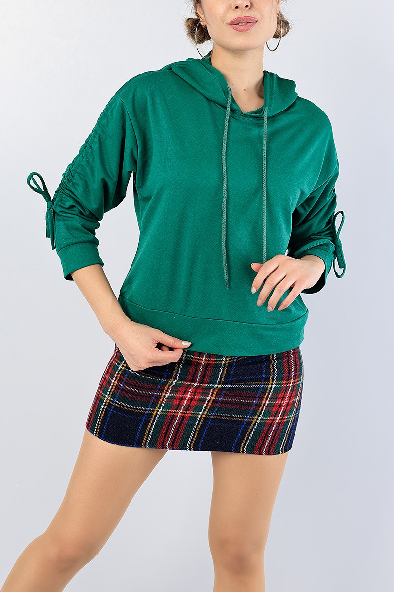 Yeşil Kolu Büzgülü Bayan Sweat 78478