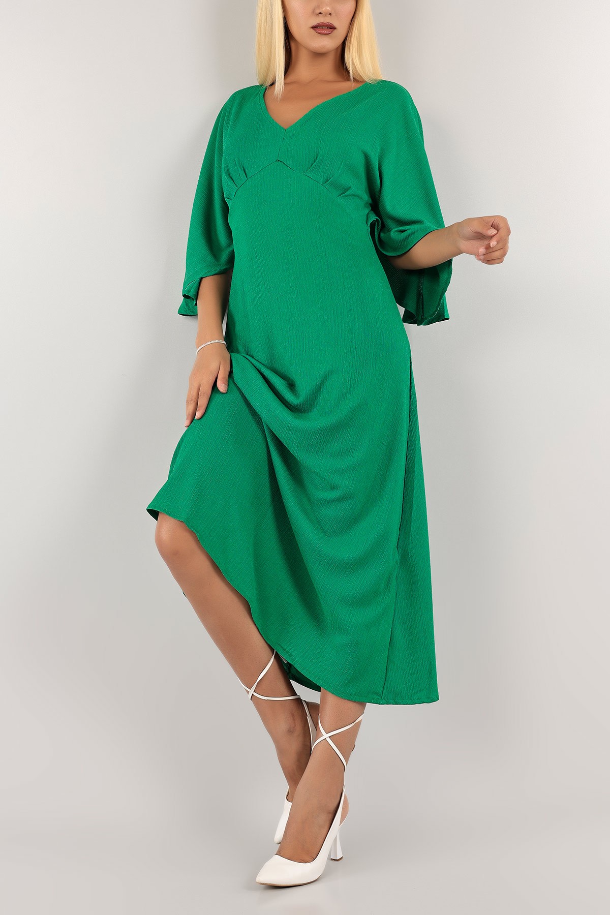 Yeşil Krinkıl Kumaş Elbise 128600