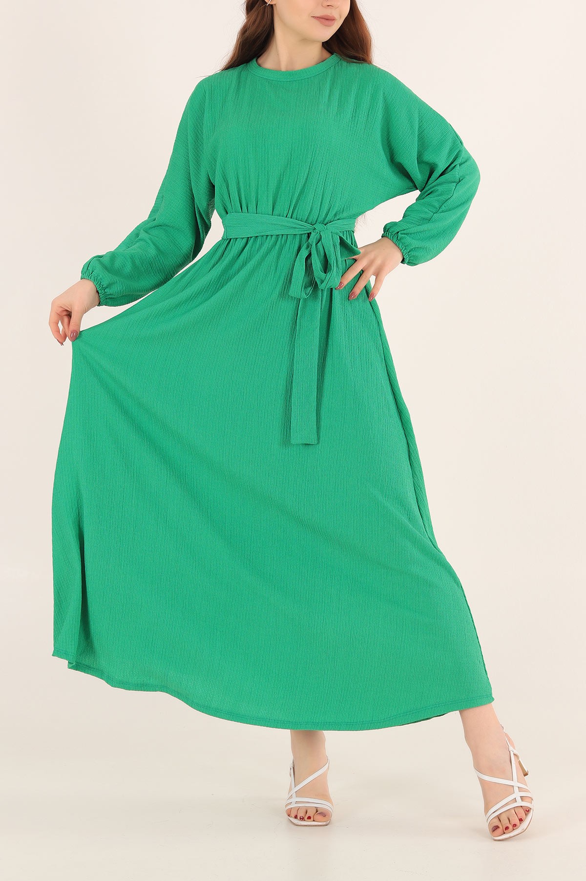 Yeşil Krinkıl Kumaş Mevlana Elbise 167253