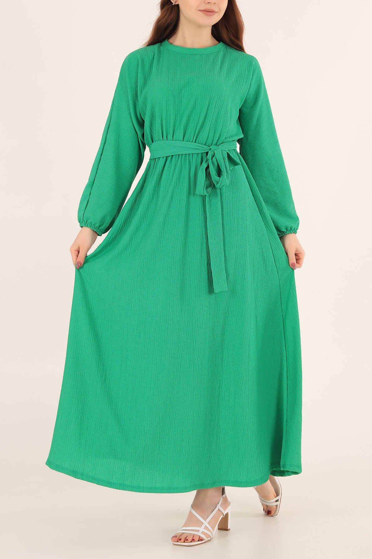 Yeşil Krinkıl Kumaş Mevlana Elbise 167253