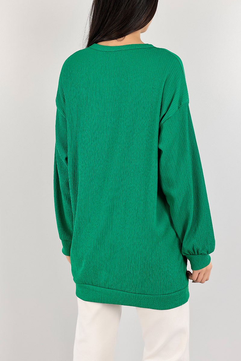 Yeşil Krinkıl Kumaş Zincir Kolyeli Tunik 106775