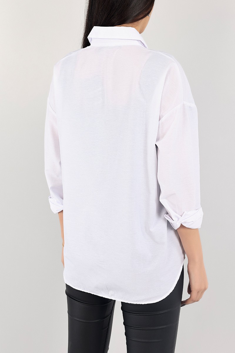 Yeşil Lastik Şeritli Poplin Bayan Gömlek 104241
