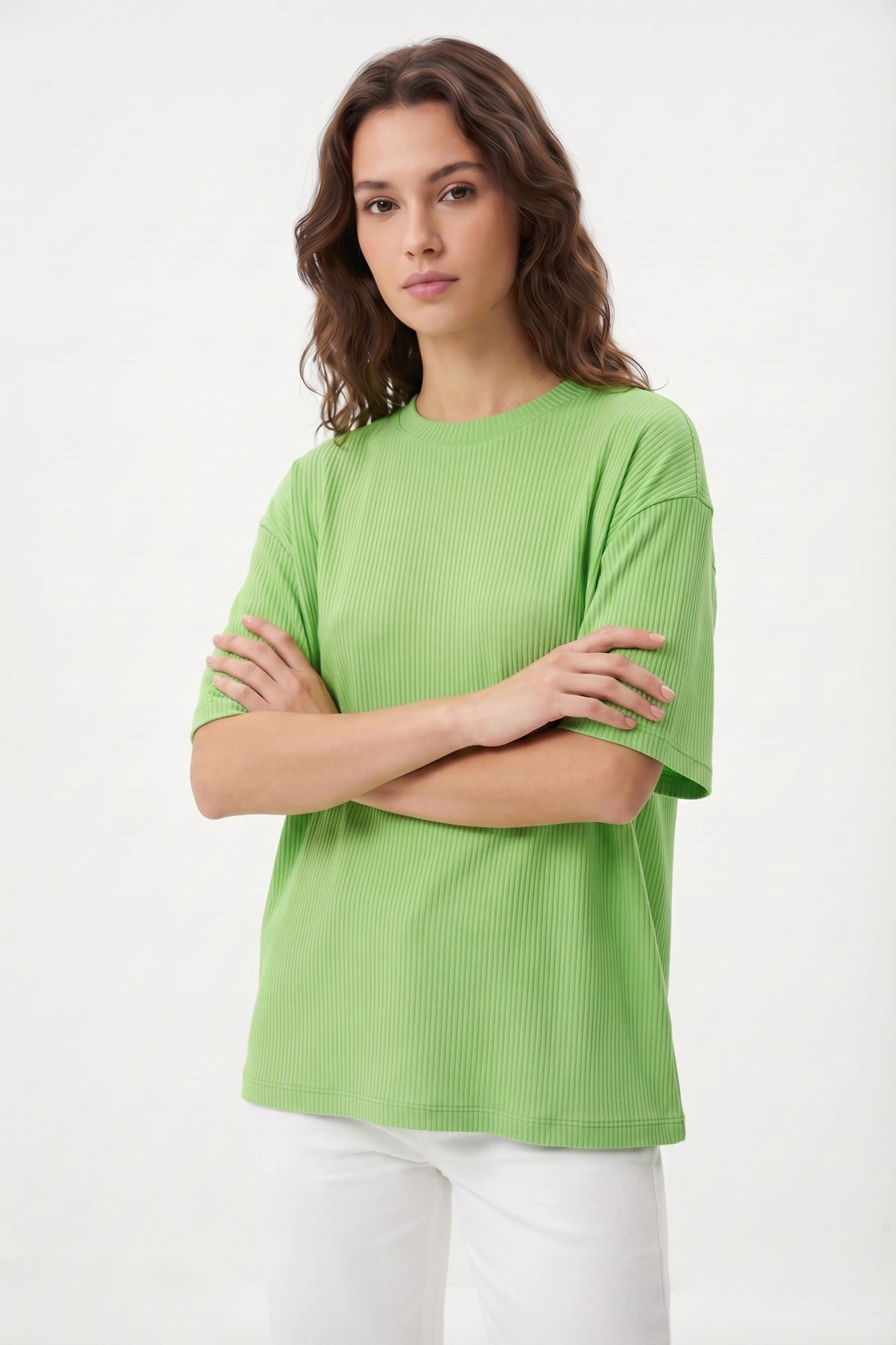 Yeşil Likralı Bisiklet Yaka Kadın Bluz 449254