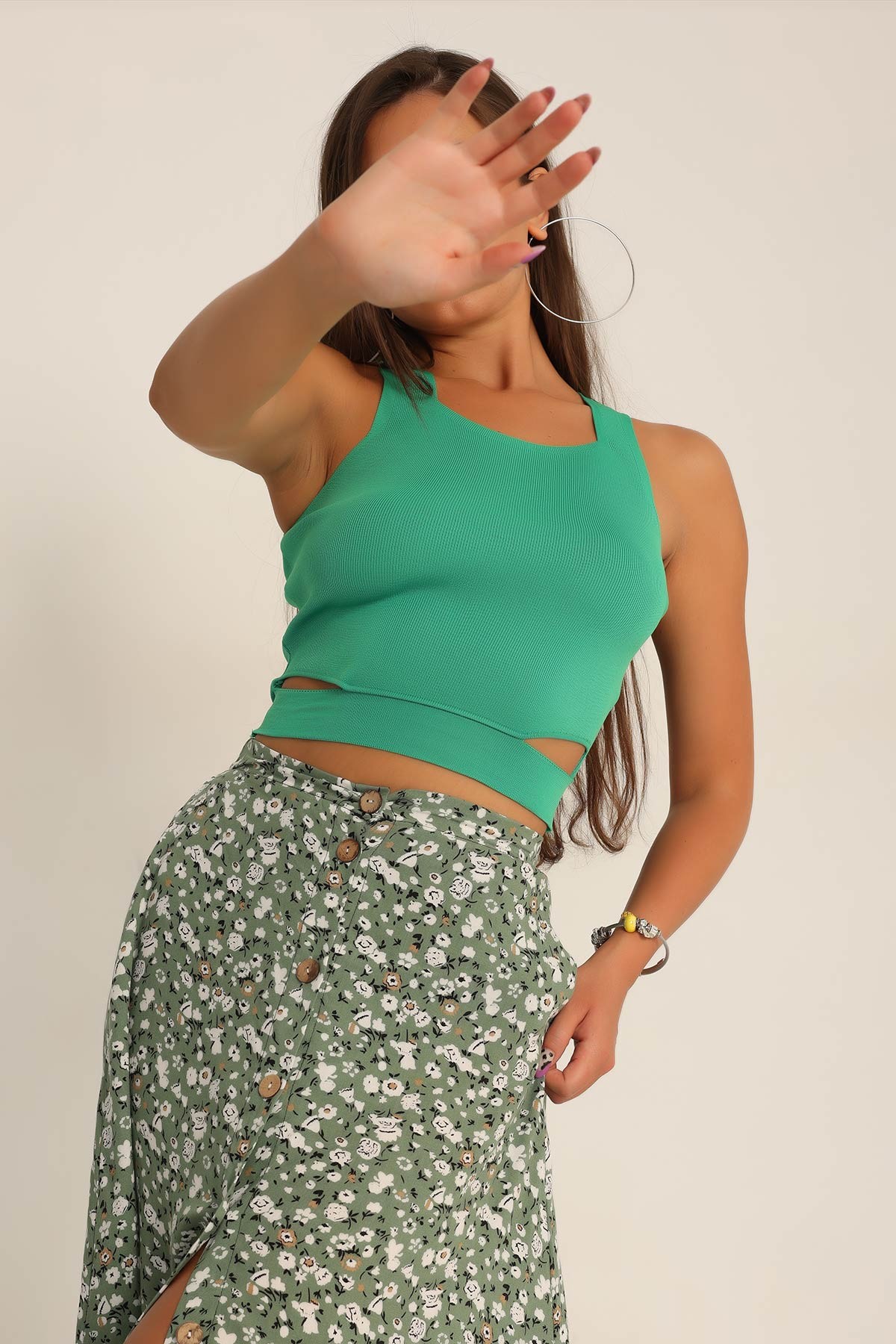 Yeşil Likralı Kolsuz Triko 191850