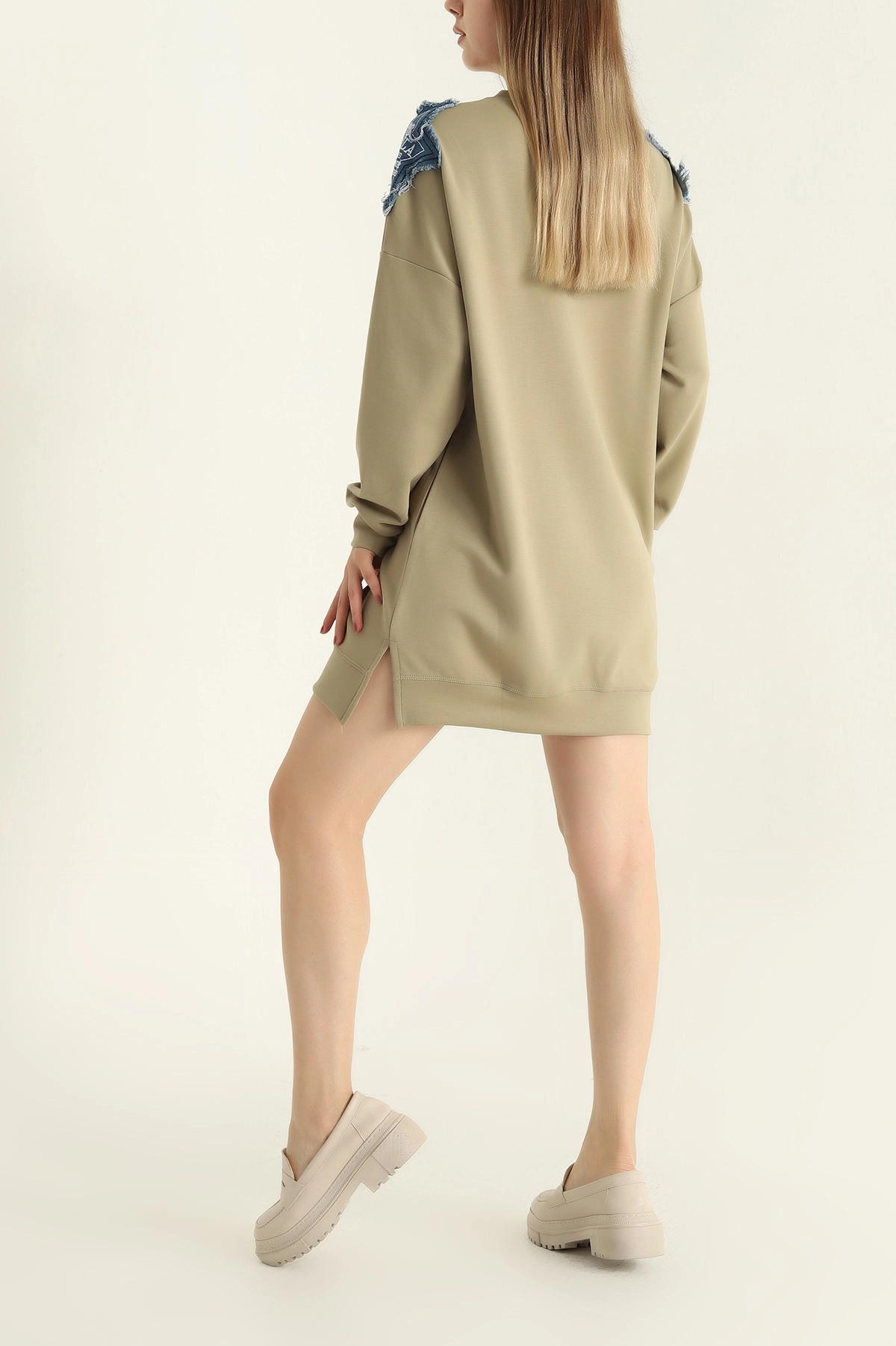 Yeşil Modal Kumaş Kot Detay Sweat Tunik 302645