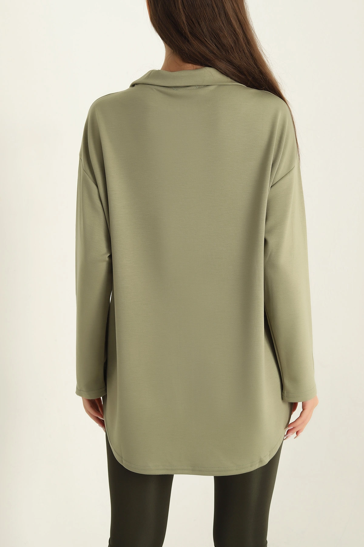 Yeşil Modal Yarım Fermuarlı Sweat Tunik 292503