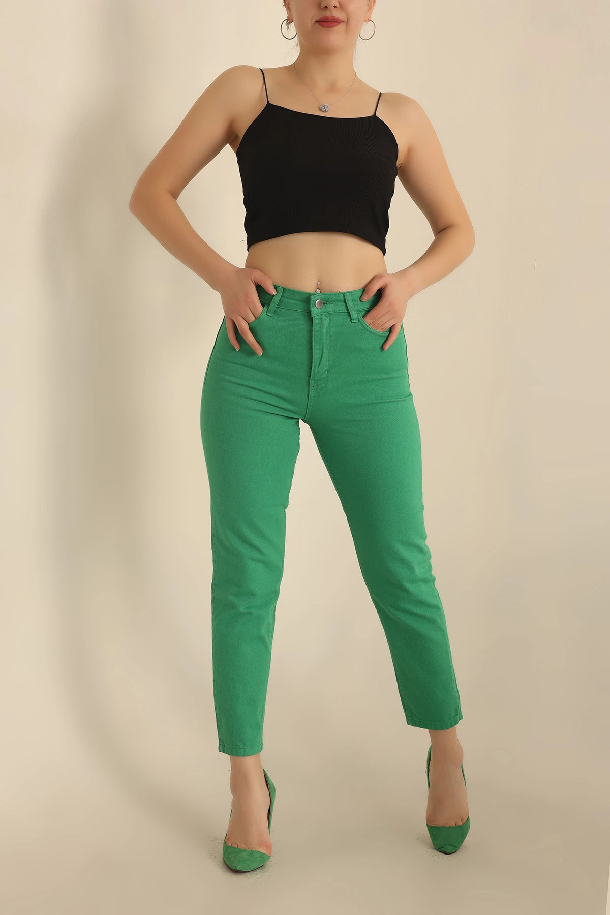 Yeşil Mom Bayan Kot Pantolon 229105