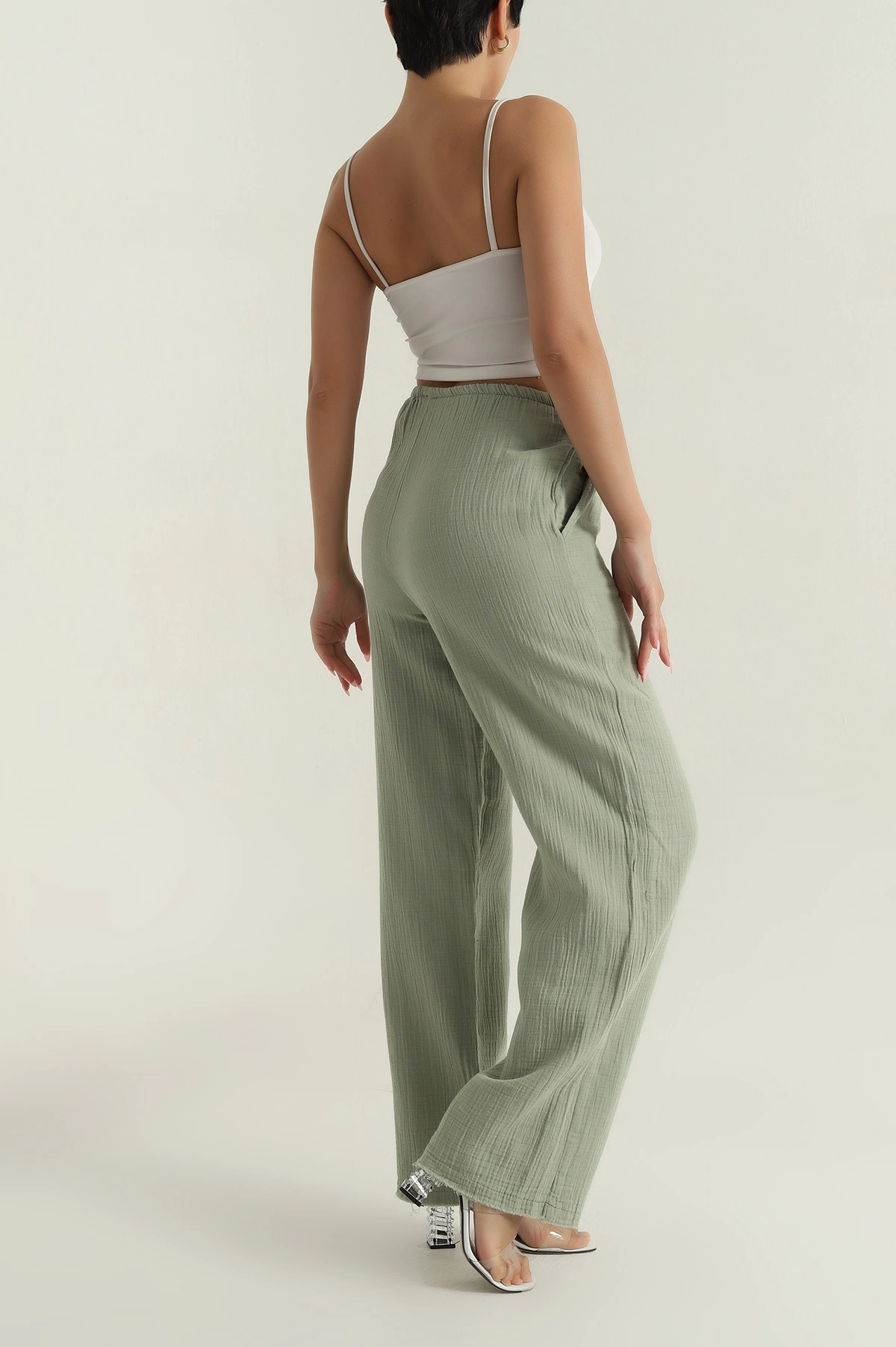 Yeşil Müslin Keten Kadın Pantolon 377403