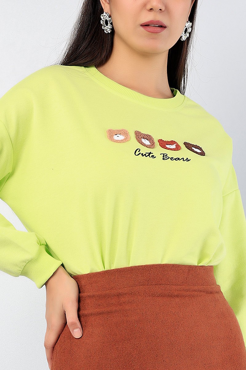 Yeşil Nakışlı Bayan Bisiklet Yaka Sweat 76732