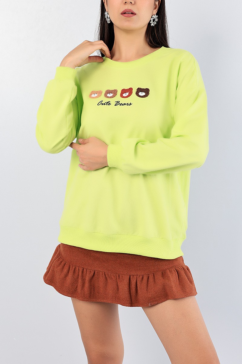 Yeşil Nakışlı Bayan Bisiklet Yaka Sweat 76732