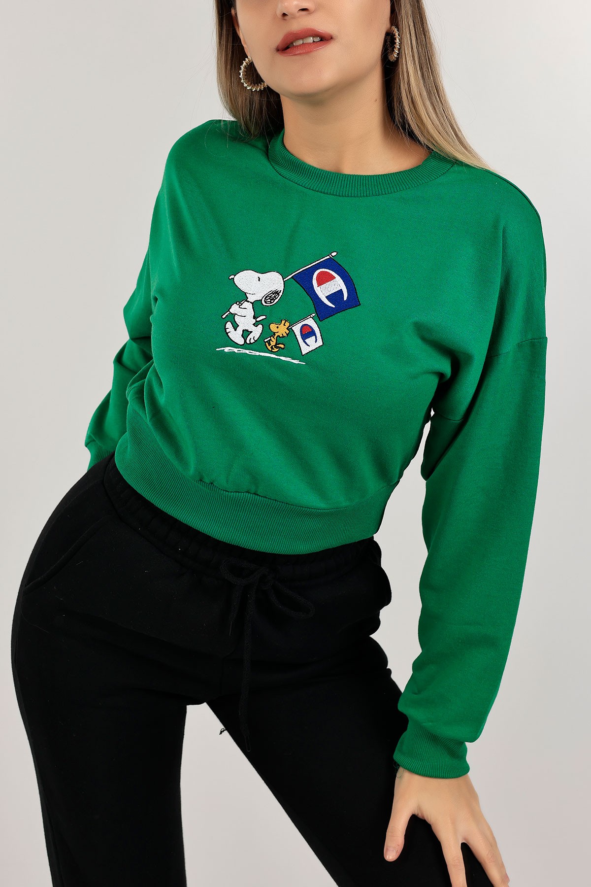 Yeşil Nakışlı Bayan Sweat 141320