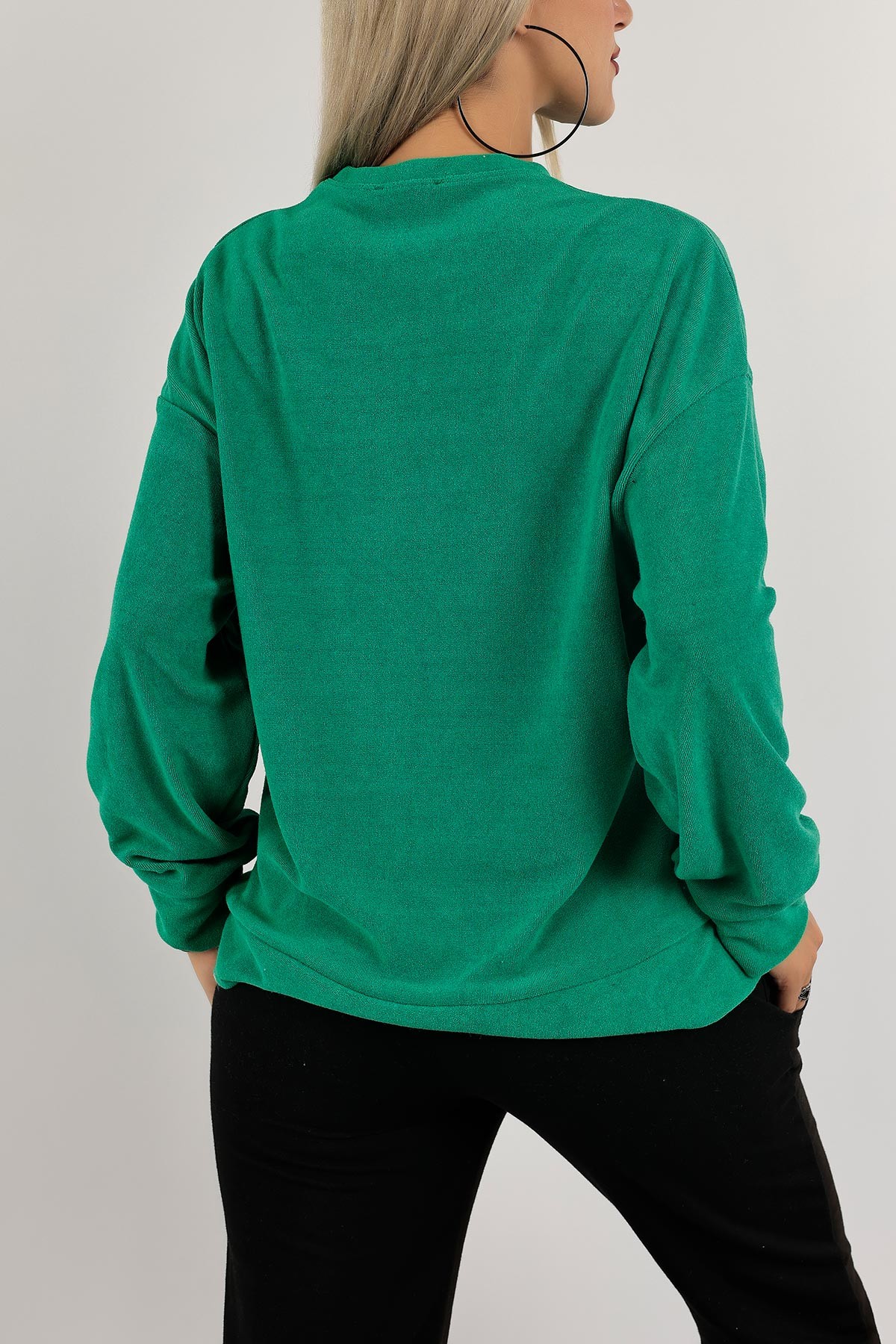 Yeşil Nakışlı Havlu Kumaş Sweat 132394