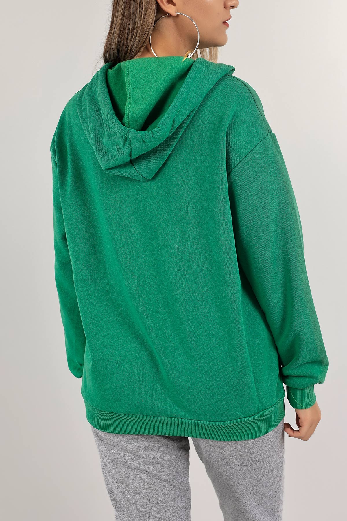 Yeşil Nakışlı İçi Şardonlu Bayan Sweat 132569