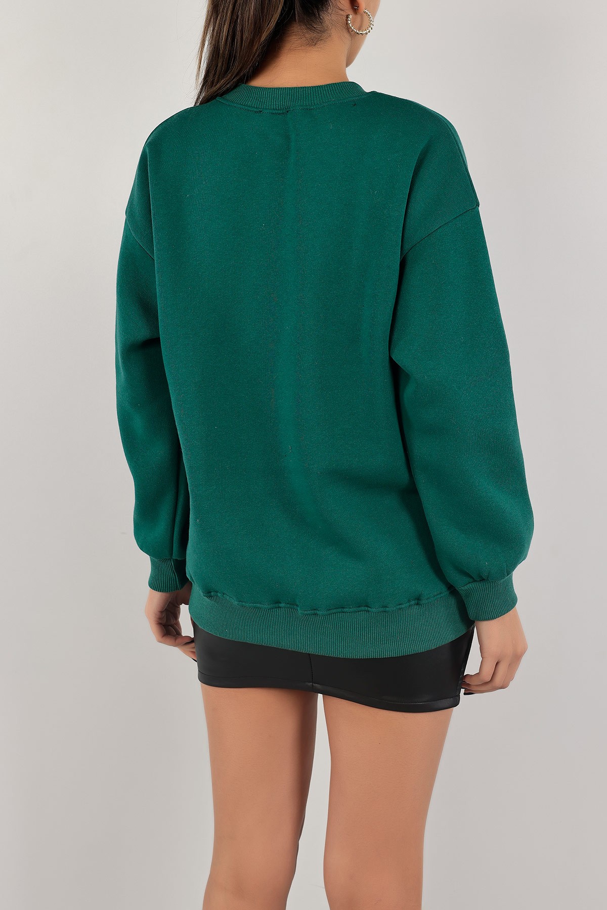 Yeşil Nakışlı İçi Şardonlu Bayan Sweat 139393