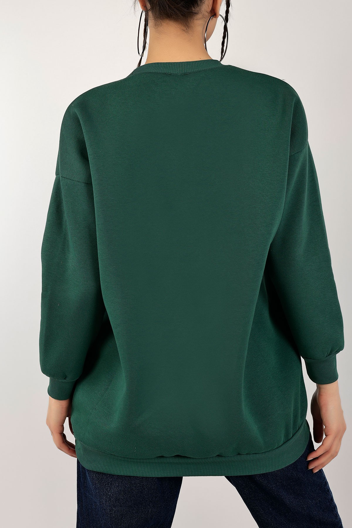Yeşil Nakışlı İçi Şardonlu Bayan Sweat 142969