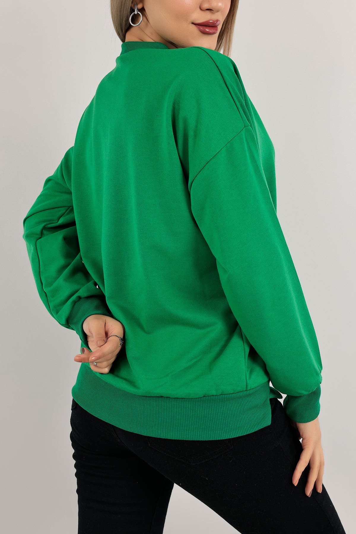 Yeşil Nakışlı İki İp Bayan Sweat 140940