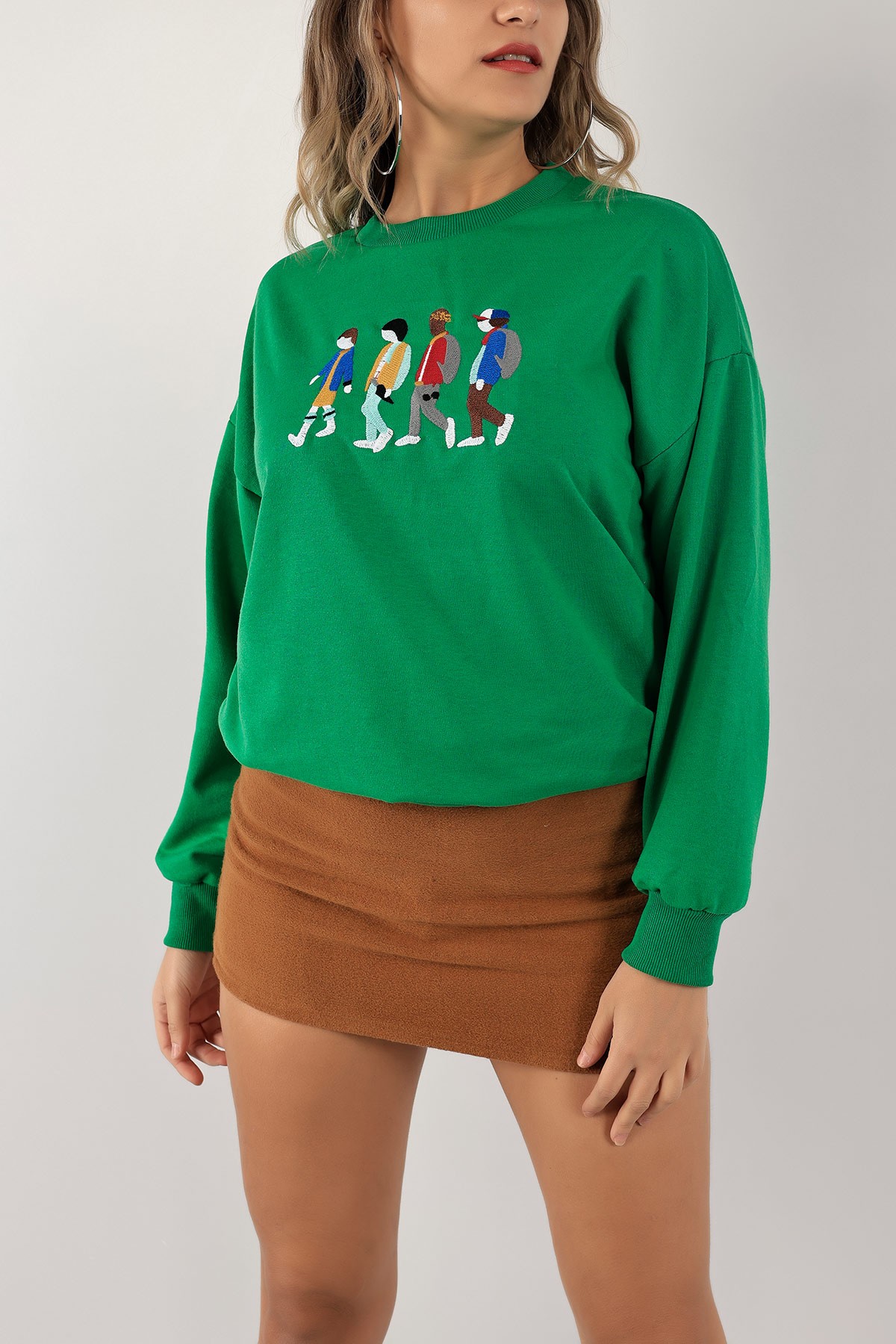 Yeşil Nakışlı İki İp Sweat 132092