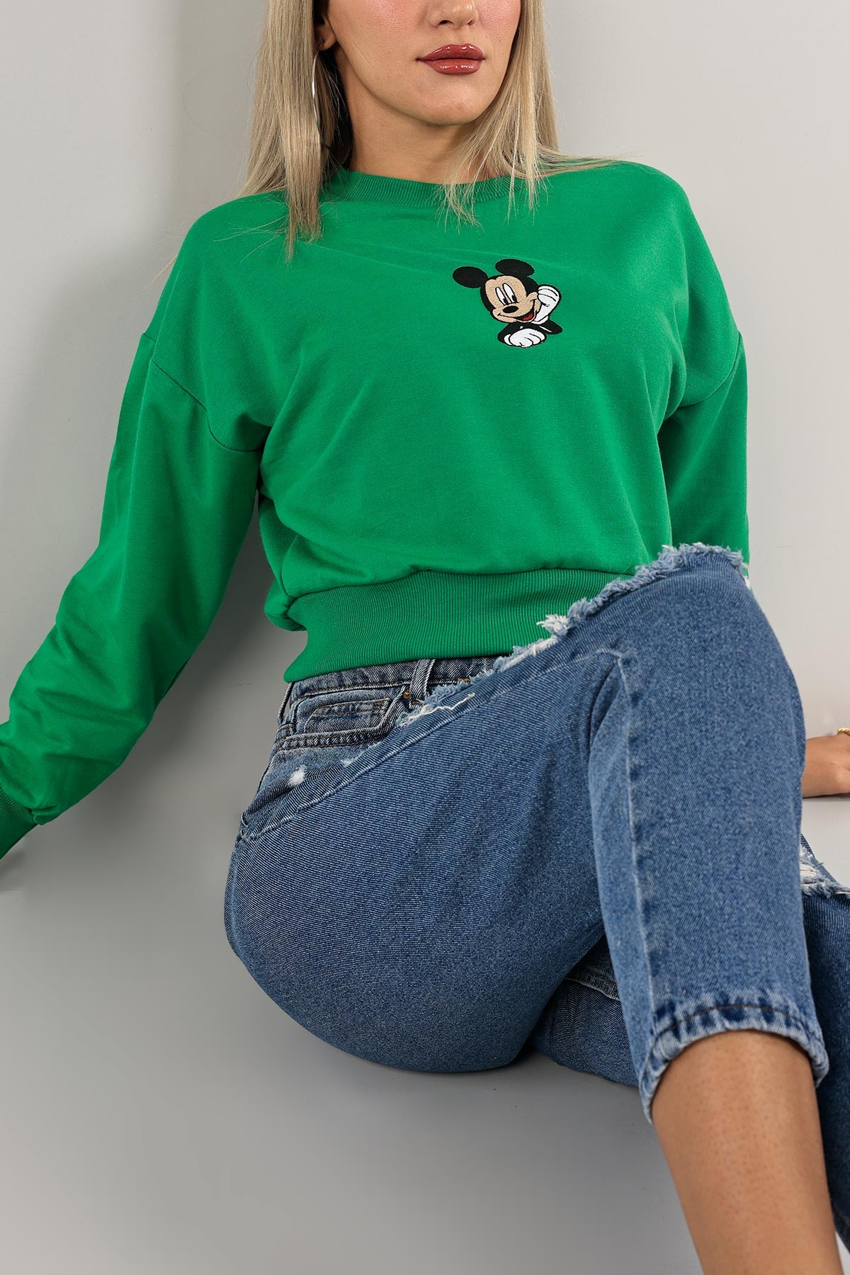 Yeşil Nakışlı İki İp Sweat 132760