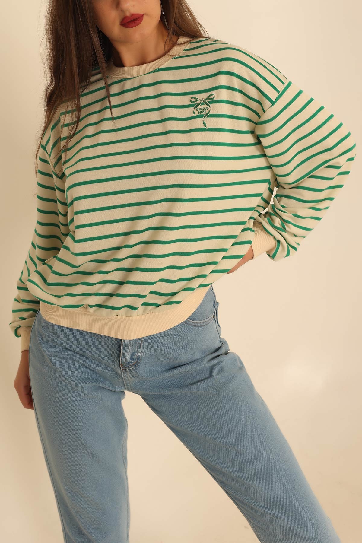 Yeşil Nakışlı İki İp Sweat 201596