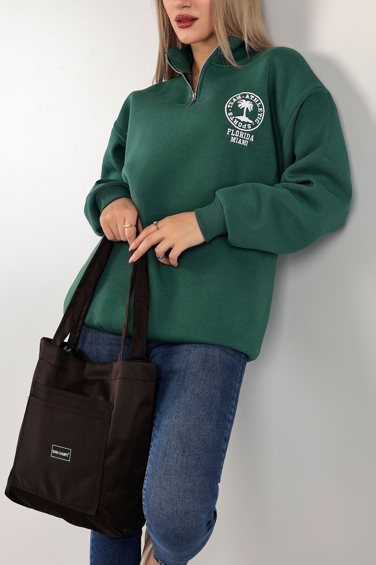 Yeşil Nakışlı Salaş Sweat 142972