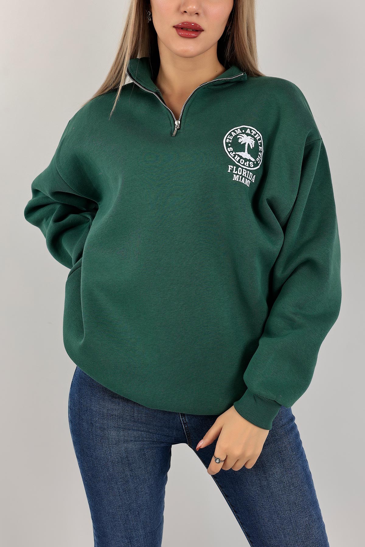 Yeşil Nakışlı Salaş Sweat 142972