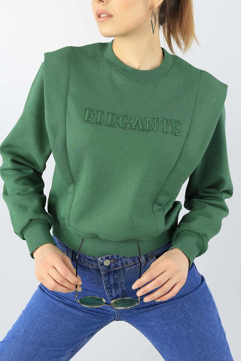 Yeşil Nakışlı Şardonlu Bayan Sweat 53578