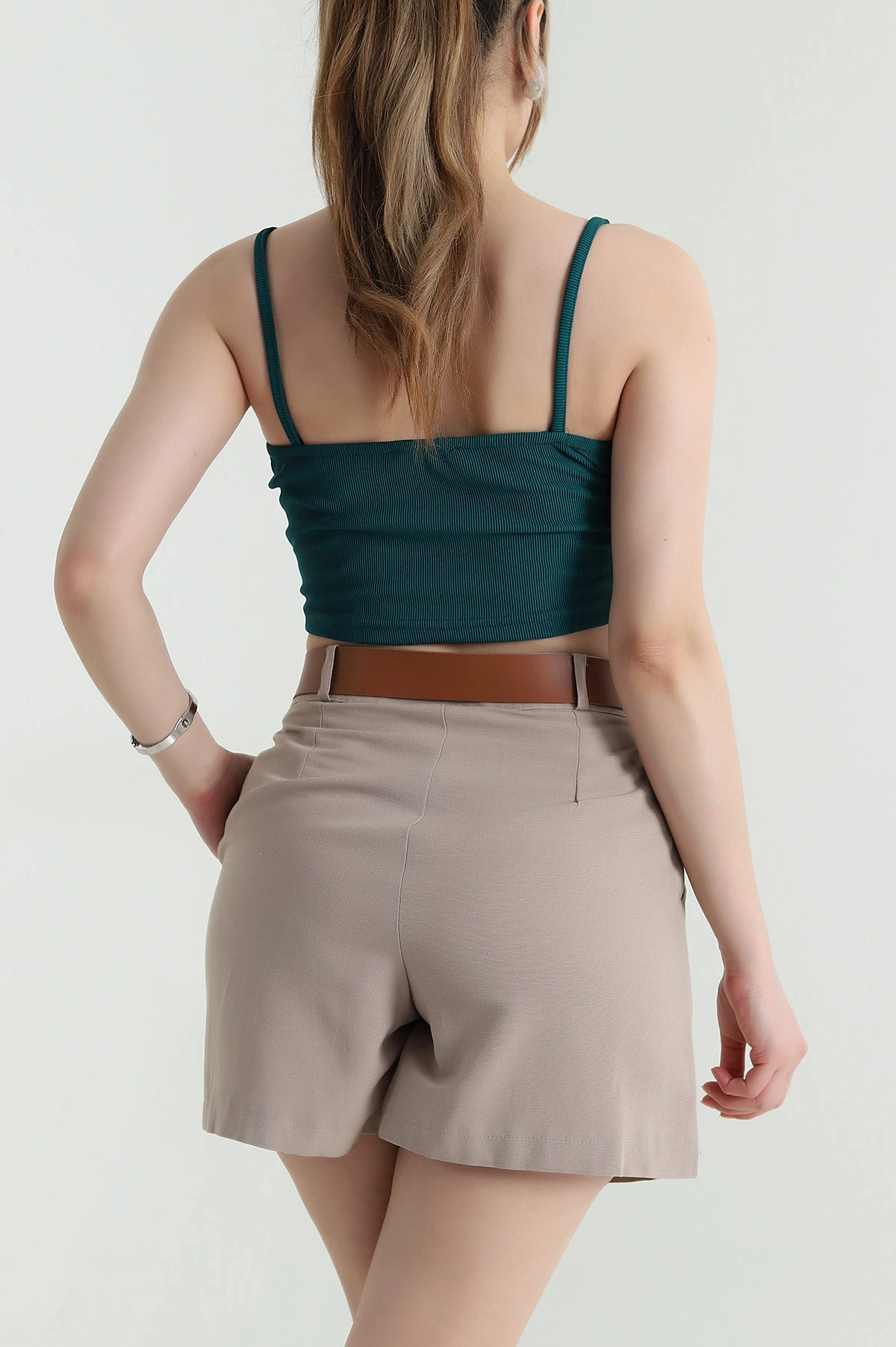 Yeşil Ottoman Kumaş Crop Bluz 466108