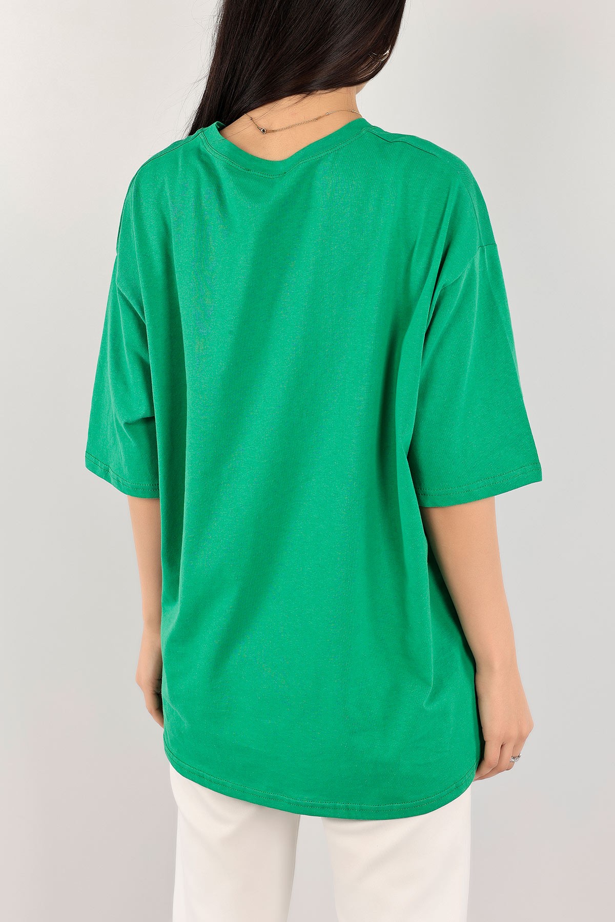 Yeşil Over Size Basic Tişört 110275