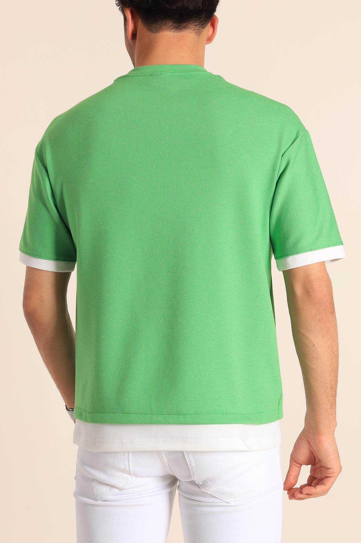 Yeşil Oversize Çift Renk Cepli Erkek Tişört 181829