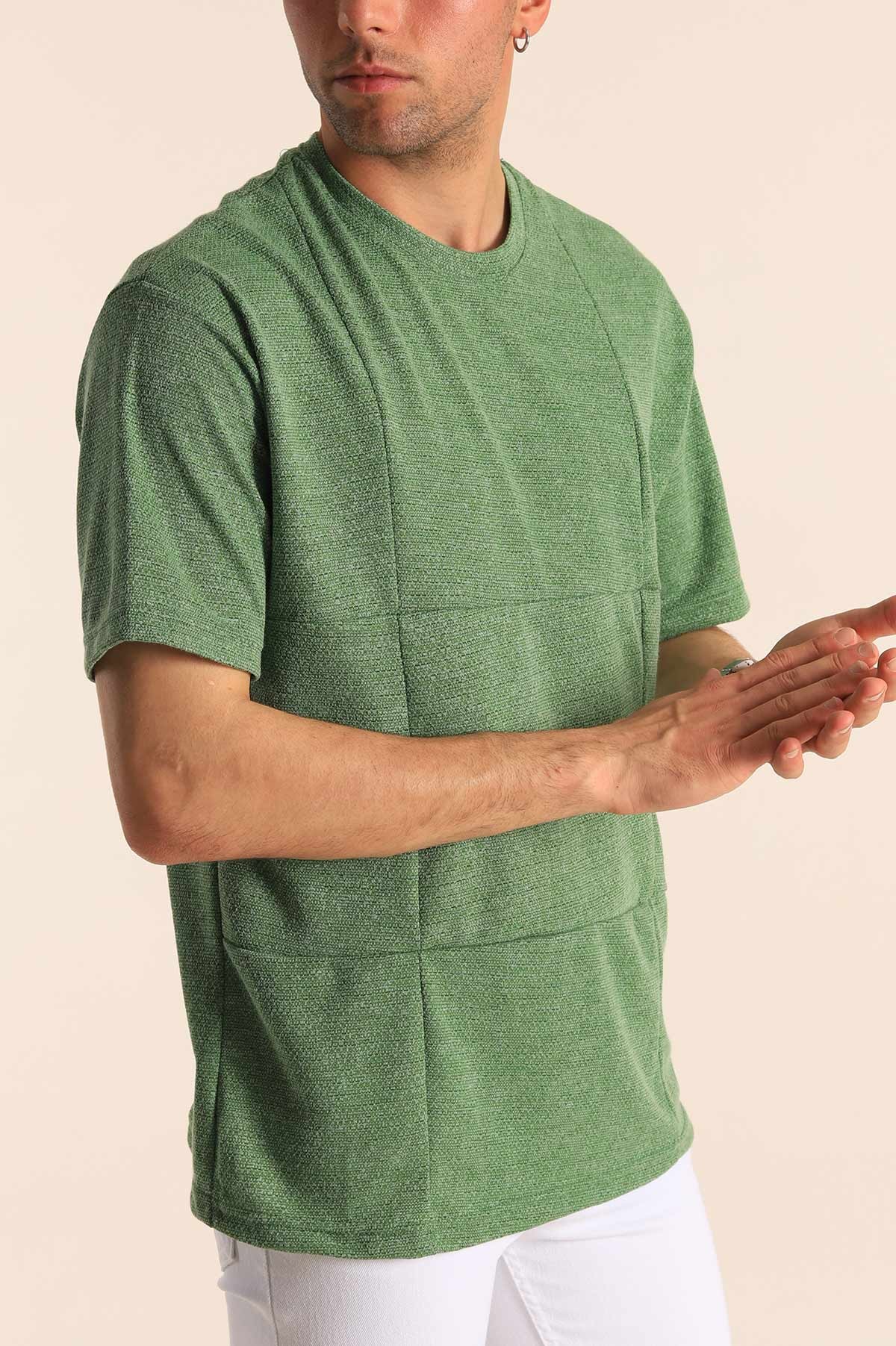 Yeşil Oversize Dikiş Detaylı Erkek Tişört 181844