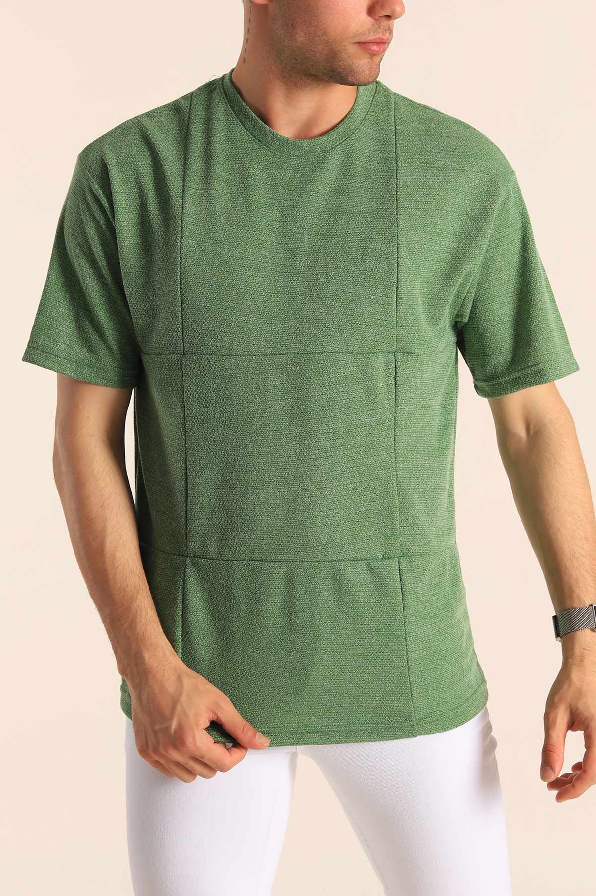 Yeşil Oversize Dikiş Detaylı Erkek Tişört 181844