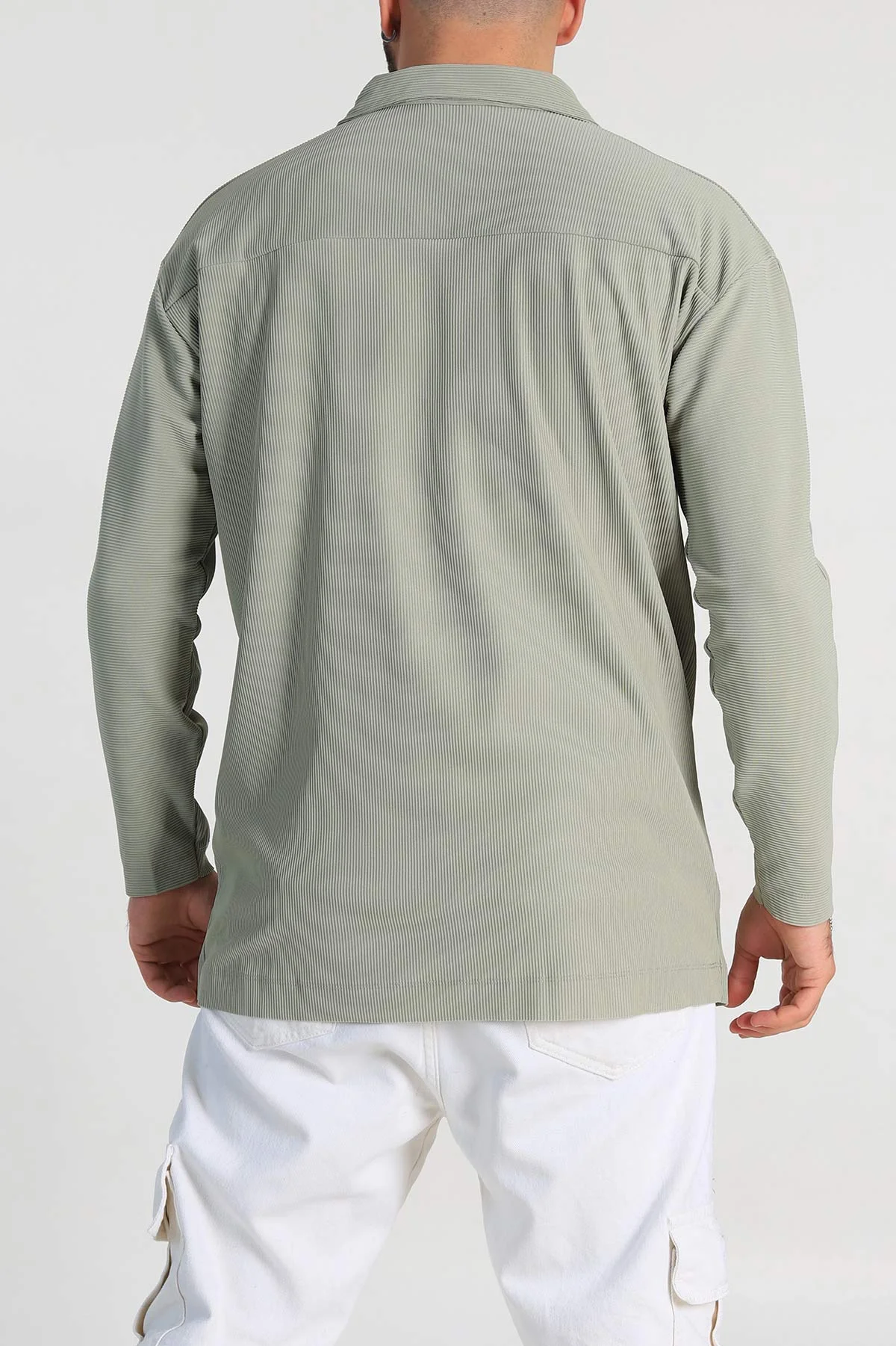 Yeşil Oversize Fitilli Doku Fermuarlı Polo Yaka Sweatshirt 324397