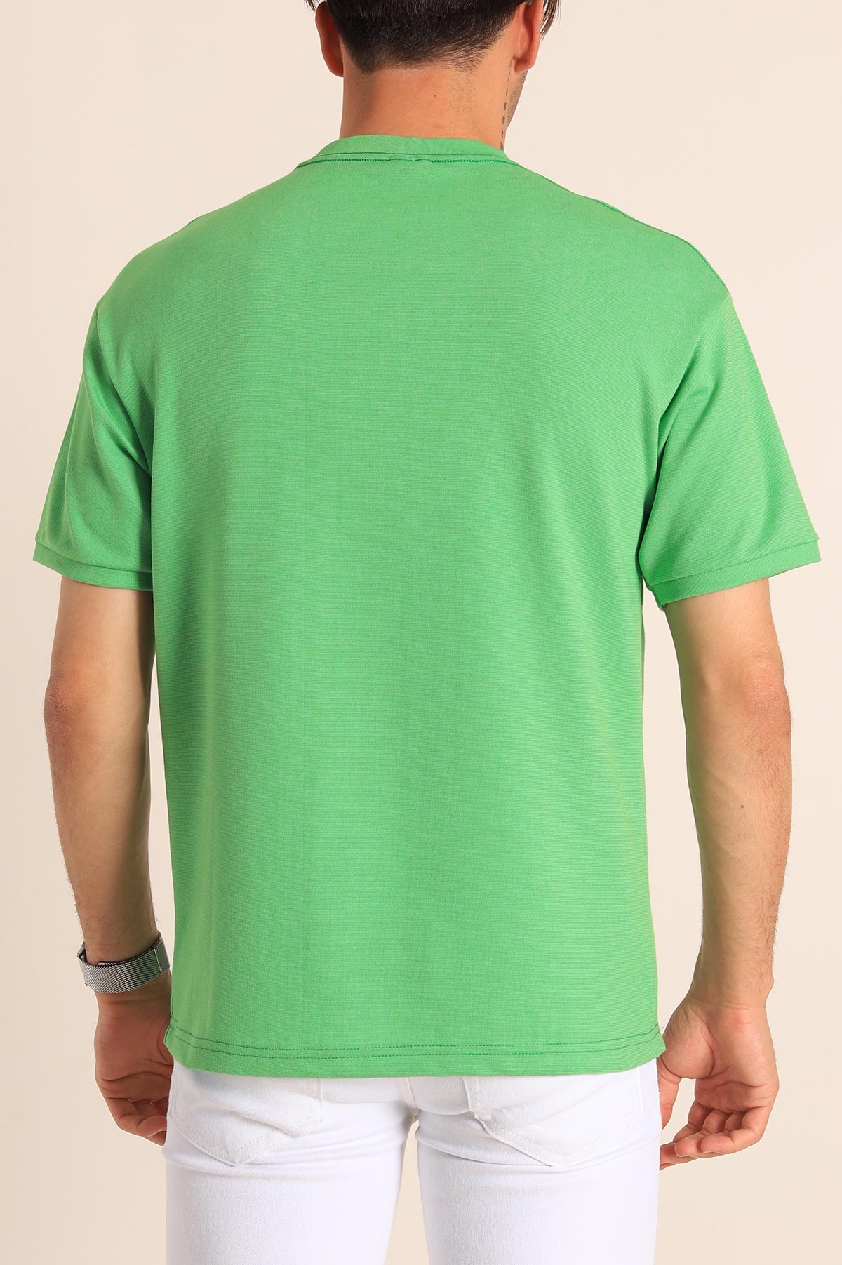 Yeşil Oversize Kabartma Yazılı Dikişli Erkek Tişört 181820