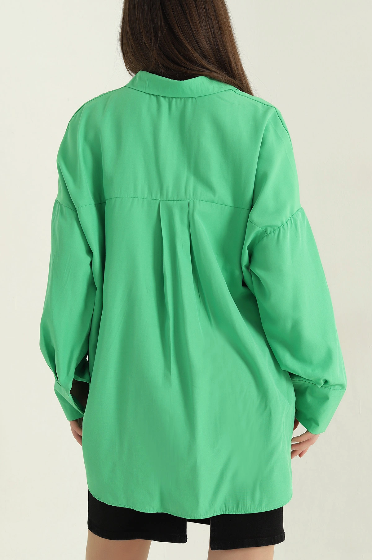 Yeşil Oversize Kadın Poplin Gömlek 360082