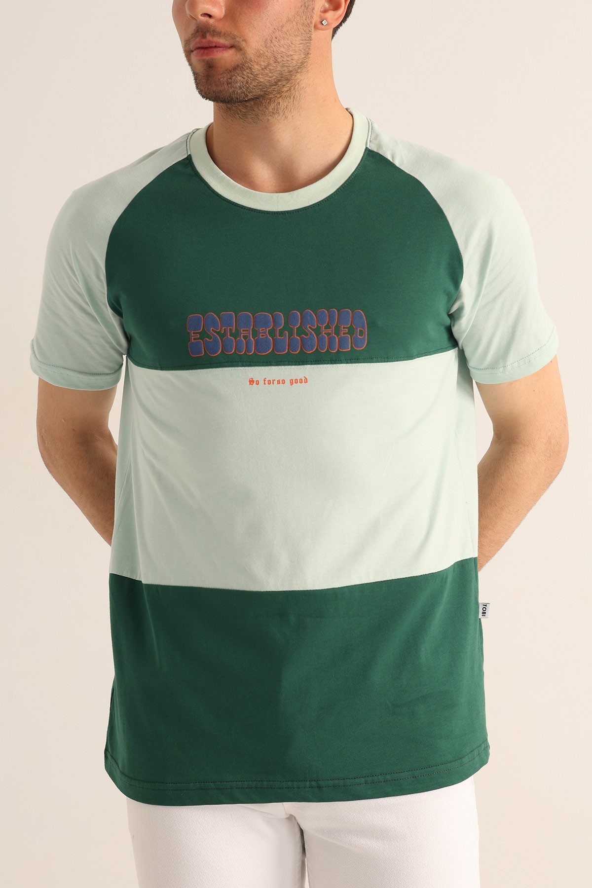 Yeşil Oversize Reglan Kol Yazı Detay Erkek Tişört 182281