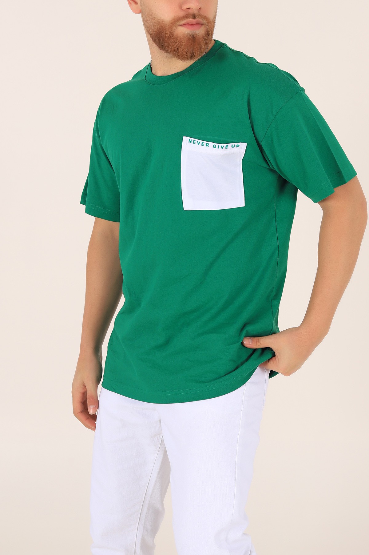 Yeşil Oversize Yazı Baskılı Cep Detay 169646