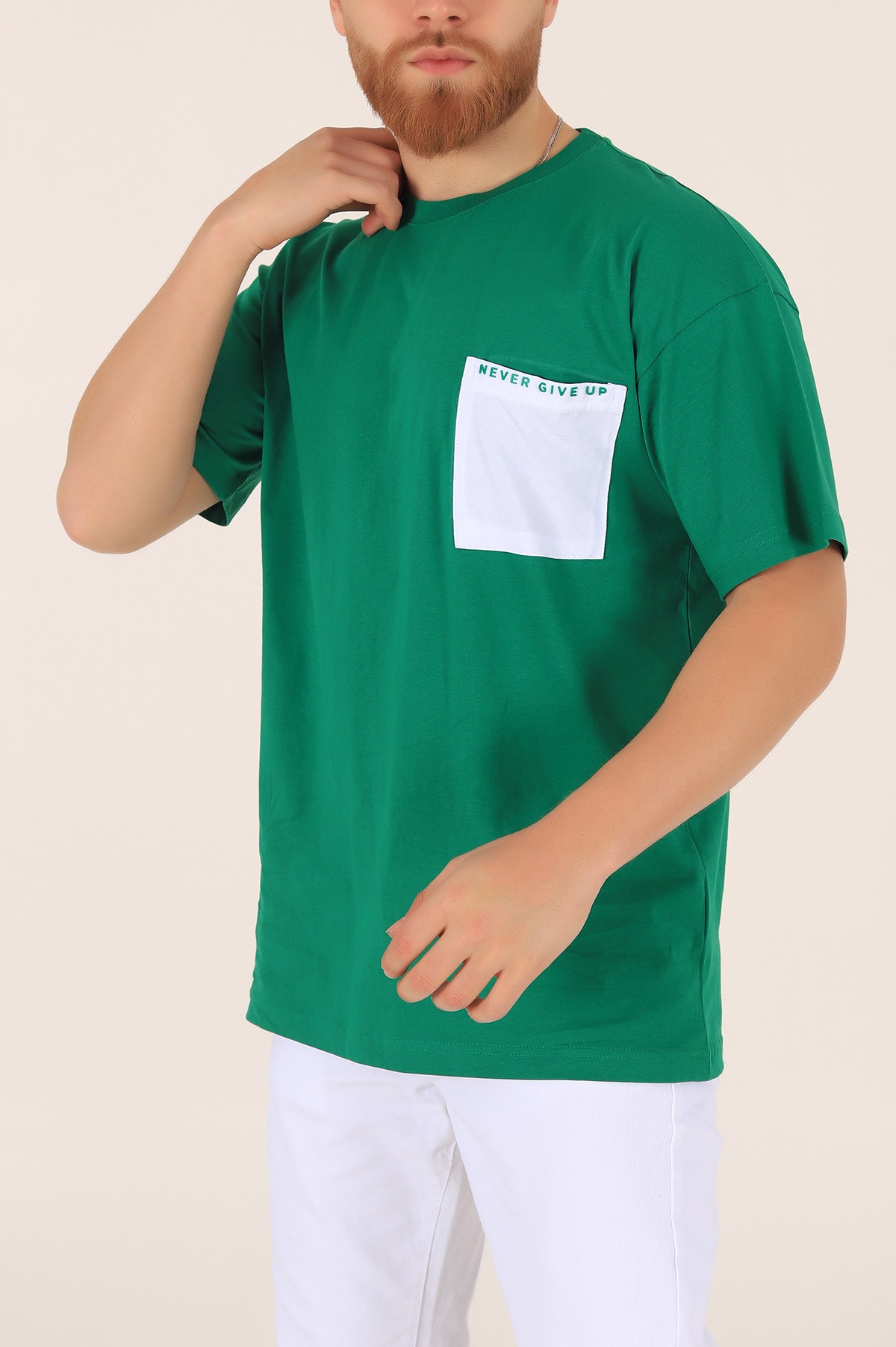 Yeşil Oversize Yazı Baskılı Cep Detay 169646