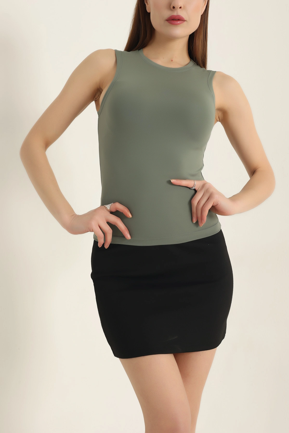 Yeşil Oysho Kumaş Kolsuz Bluz 337422